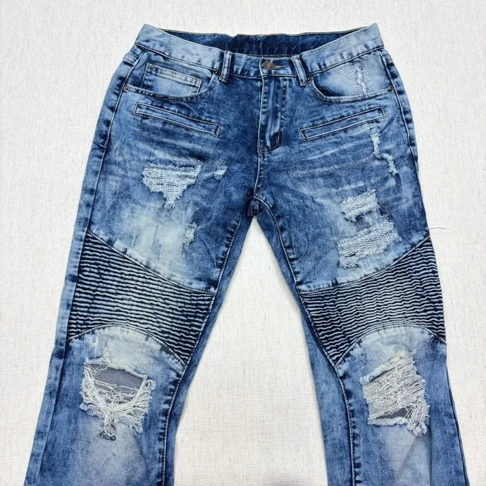 Rue21 Premium Supreme Flex Skinny Moto Biker Distressed Acid Wash Jeans 30x30
